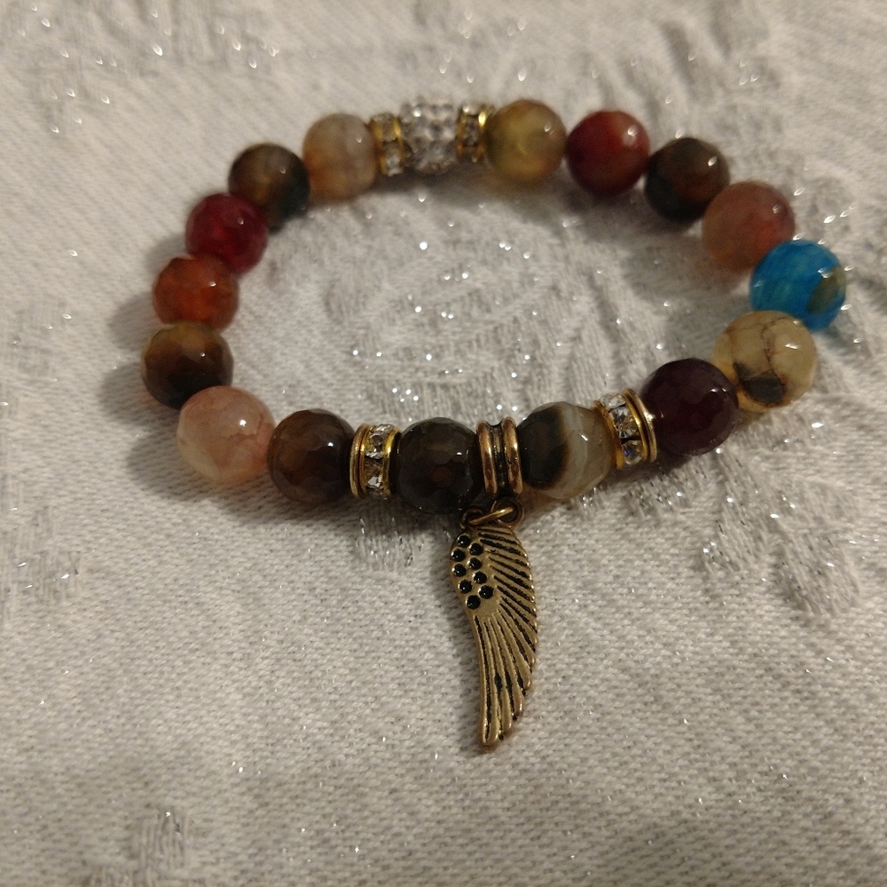 Stone Bracelet with wing charm